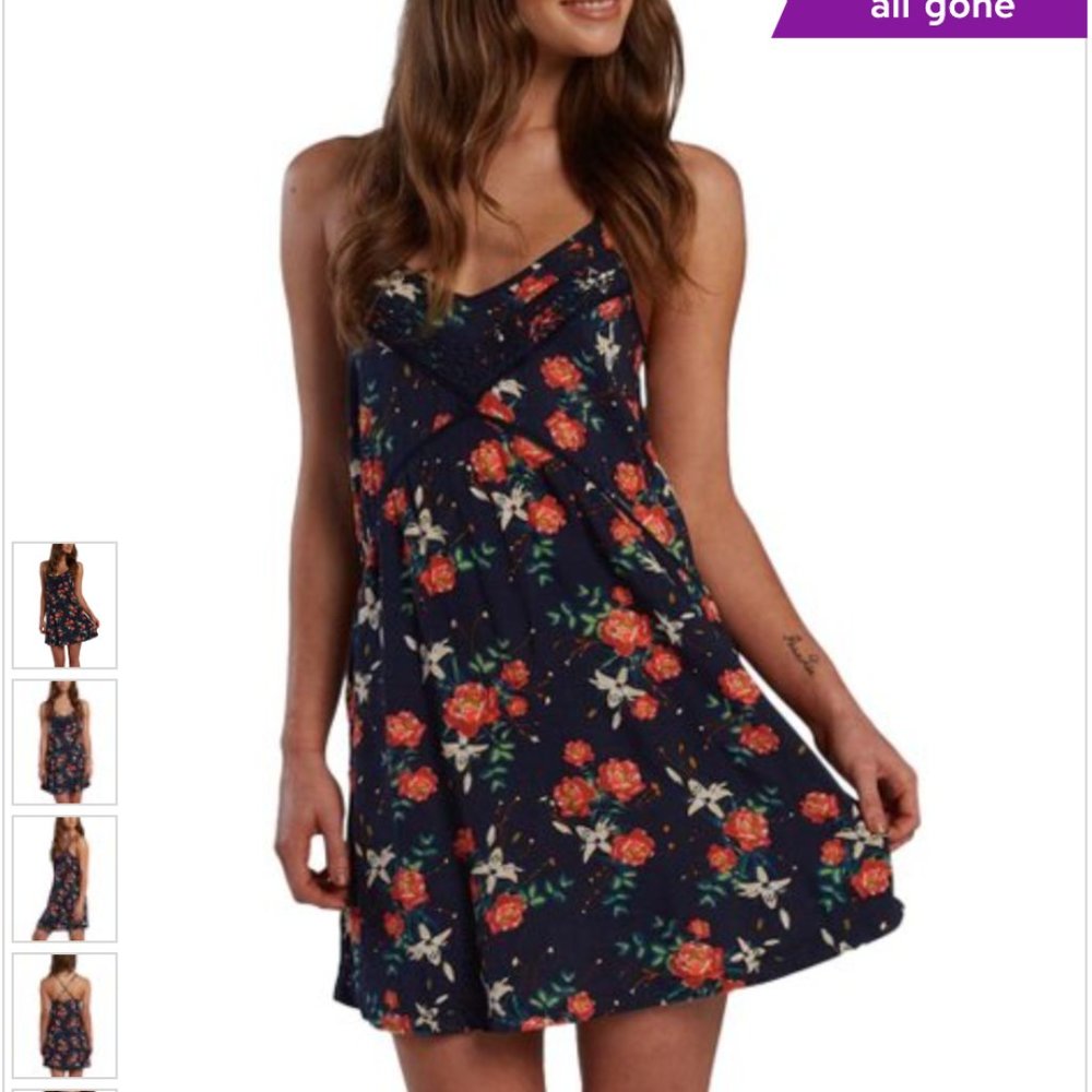 ROXY Naval floral Lease of Life Dress sz Medium